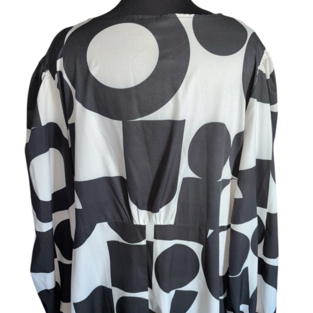 Plunging Neck Lantern Sleeve Graphic Print A-Line Dress, P:25”, L:38.5” - Picture 9 of 13
